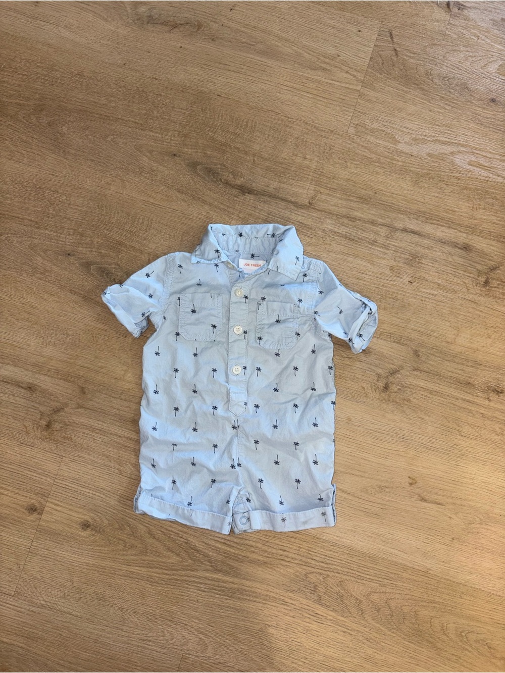 Joe Fresh Light Blue Palm Tree Print Short Sleeve Romper